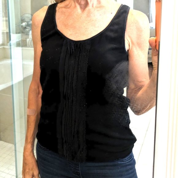 Banana Republic stretch black cotton/silk-trim sleeveless scoop tank top Sz L-XL - Picture 2 of 9